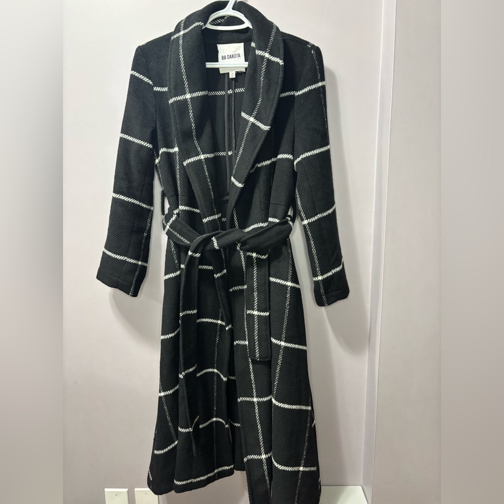 BB Dakota Braylee Plaid Coatigan Belted Trench Coat Sz Medium